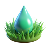 beautiful modern A single dewdrop on a vibrant green blade of grass, reflecting the surrounding forest, lit by soft, diffused light. Macro photography style genuine png