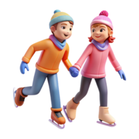 impressive rustic A couple ice skating hand-in-hand, winter lighting, romantic cartoon style 4K png