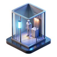 impressive traditional A futuristic prison cell containing a lone figure, lit by a single harsh light, minimalist and oppressive, premium png
