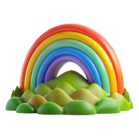 elegant artistic A vibrant rainbow arching over a green valley, panoramic view, vibrant colors, fantasy style detailed png