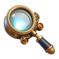 serene artistic A steampunk monocle with a magnifying glass and intricate filigree design, reflecting a bright light, in a product photography style authentic png