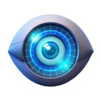 extraordinary traditional A single human eye with a digital HUD overlay displaying data, illuminated by a soft, blue light, in a cyberpunk style detailed png