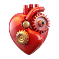 wonderful abstract A giant, mechanical heart beating rhythmically, its gears and cogs exposed, bathed in a flickering, red light, Art Deco style premium png