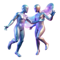 beautiful creative Two celestial beings, formed from pure light, engaged in a cosmic dance amidst a shower of shimmering stardust. Dreamlike, ethereal style exclusive png