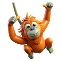 dramatic abstract A playful orangutan swinging through the trees, its orange fur illuminated by dappled sunlight, in a dynamic, cartoonish style high quality png