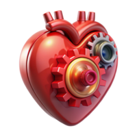 serene minimalist A giant, mechanical heart beating rhythmically, its gears and cogs exposed, bathed in a flickering, red light, Art Deco style exclusive png