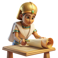 vibrant rustic An Egyptian scribe meticulously painting hieroglyphs onto a papyrus scroll, bathed in the warm, natural light streaming through a temple window. Realistic, detailed style genuine png
