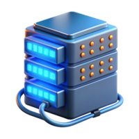 dramatic artistic A server rack with blinking lights and glowing cables, illuminated by a cool, blue server room light, in a photorealistic style exclusive png