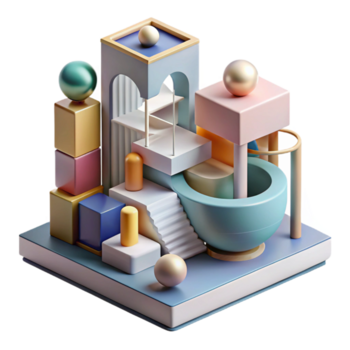 lugn modern konceptuell arkitektonisk modell, abstrakt former, utforska rumslig relationer, konstnärlig och experimentell stil detaljerad png