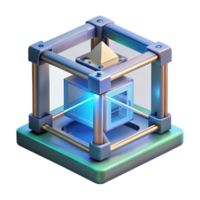 stunning minimalist A 3D printer creating a complex, geometric object layer by layer, illuminated by a focused laser beam, rendered in a technical, manufacturing style premium png