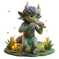 serene artistic A mischievous satyr playing a pan flute, surrounded by fireflies in a twilight forest, warm, painterly lighting. Impressionist style professional png