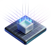 impressive classic A single microchip floating in a dark void, illuminated by a grid of thin, bright white laser beams, in a minimalist, abstract style exclusive png