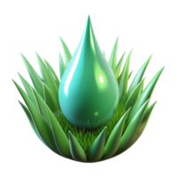 serene abstract A single dewdrop on a vibrant green blade of grass, reflecting the surrounding forest, lit by soft, diffused light. Macro photography style exclusive png