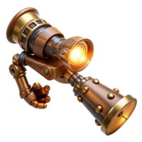 serene abstract A steampunk prosthetic arm, gleaming brass and polished wood, intricate clockwork mechanisms exposed, lit by a single spotlight, hyperrealistic style professional png