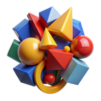 extraordinary creative A dynamic composition of fragmented shapes and forms, in bold, primary colors, illuminated by a harsh, contrasting light, with a cubist, abstract style high resolution png