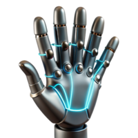 elegant traditional A human hand with articulated finger extensions made of brushed steel and glowing wires, dramatic chiaroscuro lighting, bioluminescent style exclusive png