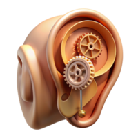 serene minimalist A human ear with intricate gears and wires replacing the inner workings, warm, sepia lighting, steampunk style genuine png
