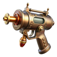 vibrant rustic A steampunk raygun with brass and copper detailing, emitting a subtle glow, in a vintage comic book style original png
