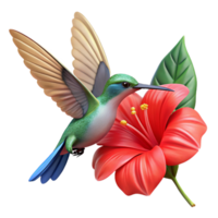 beautiful abstract A delicate hummingbird hovering over a bright red hibiscus flower, wings a blur. Nature photography style professional png