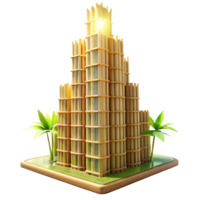 extraordinary rustic A towering skyscraper made of bamboo, sustainable architecture style, sunlight high quality png
