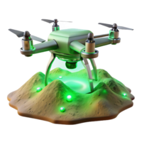 beautiful creative A solitary drone hovering over a desolate wasteland, illuminated by a sickly green sky, cinematic and ominous, detailed png