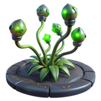 vibrant creative A mutated plant, with glowing, pulsating pods, growing out of a cracked highway. Dark, eerie lighting, biopunk style exclusive png