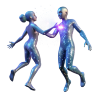 elegant minimalist Two celestial beings, formed from pure light, engaged in a cosmic dance amidst a shower of shimmering stardust. Dreamlike, ethereal style 4K png