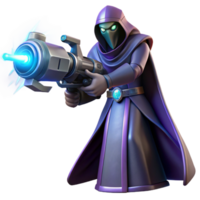 impressive modern A futuristic weapon, pulsating with energy, held in the hand of a cloaked figure. Ominous, backlighting. Dark fantasy style authentic png