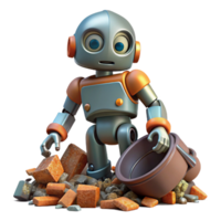 serene rustic A lone scavenging robot, its paint peeling and rusting, searching through a pile of debris. Dystopian, muted colors, melancholic high resolution png