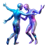 magnificent modern Two celestial beings, formed from pure light, engaged in a cosmic dance amidst a shower of shimmering stardust. Dreamlike, ethereal style professional png