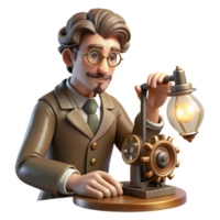 beautiful rustic A portrait of a steampunk inventor meticulously working on a complex clockwork device, lit by a single desk lamp, chiaroscuro style high quality png