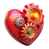stunning traditional A giant, mechanical heart beating rhythmically, its gears and cogs exposed, bathed in a flickering, red light, Art Deco style exclusive png
