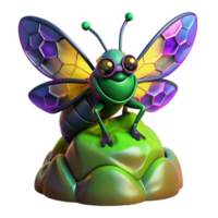 impressive traditional A mutated insect, with iridescent wings, hovering over a pile of radioactive waste. Surreal, vibrant colors, bio-horror style high resolution png