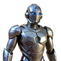 magnificent artistic A futuristic robot with sleek, metallic design, standing amidst a ruined cityscape, under a bleak, post-apocalyptic lighting. Style Ergo Proxy genuine png