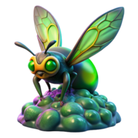 beautiful modern A mutated insect, with iridescent wings, hovering over a pile of radioactive waste. Surreal, vibrant colors, bio-horror style 4K png