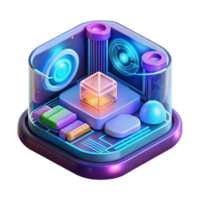 impressive contemporary A futuristic, holographic interface displaying complex data and schematics. Cool, neon lighting, cyberpunk style professional png