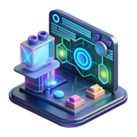 vibrant classic A futuristic, holographic interface displaying complex data and schematics. Cool, neon lighting, cyberpunk style authentic png