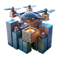 impressive minimalist A robotic delivery drone carrying a package through a bustling cityscape, illuminated by the city lights. Drone photography style professional png