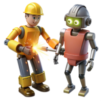 beautiful artistic A robotic exoskeleton assisting a construction worker, illuminated by the sparks of welding torches. Industrial photography style authentic png