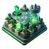 elegant minimalist A chessboard where the pieces are living creatures, locked in eternal struggle, illuminated by a cold, green light, Surrealist style professional png