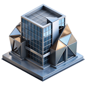 magnífico tradicional deconstructivista oficina edificio, fragmentado formularios, agudo anglos, metálico revestimiento, dramático oscuridad, isométrica vista, genuino png