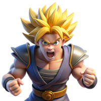 vibrant creative A powerful warrior with spiky blonde hair and determined expression, charging into battle, under intense, sunlight lighting. Style Yu Yu Hakusho genuine png