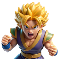 dramatic vintage A powerful warrior with spiky blonde hair and determined expression, charging into battle, under intense, sunlight lighting. Style Yu Yu Hakusho original png