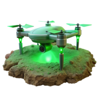 impressive abstract A solitary drone hovering over a desolate wasteland, illuminated by a sickly green sky, cinematic and ominous, high resolution png
