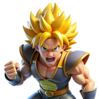stunning contemporary A powerful warrior with spiky blonde hair and determined expression, charging into battle, under intense, sunlight lighting. Style Yu Yu Hakusho 4K png