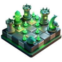 serene minimalist A chessboard where the pieces are living creatures, locked in eternal struggle, illuminated by a cold, green light, Surrealist style exclusive png