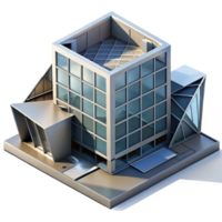 dramático vintage desconstrutivista escritório prédio, fragmentado formulários, afiado ângulos, metálico revestimento, dramático sombras, isométrico visualizar, Alto qualidade png