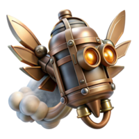 beautiful contemporary A steampunk jetpack with copper wings and steam-powered thrusters, emitting a trail of smoke, in a concept art style authentic png