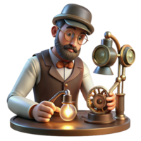 stunning vintage A portrait of a steampunk inventor meticulously working on a complex clockwork device, lit by a single desk lamp, chiaroscuro style high resolution png