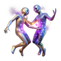 impressive abstract Two celestial beings, formed from pure light, engaged in a cosmic dance amidst a shower of shimmering stardust. Dreamlike, ethereal style high resolution png